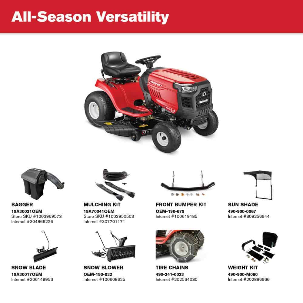 Troy-Bilt Bronco 42in Riding Mower 19HP B&S Engine - Available Attachments